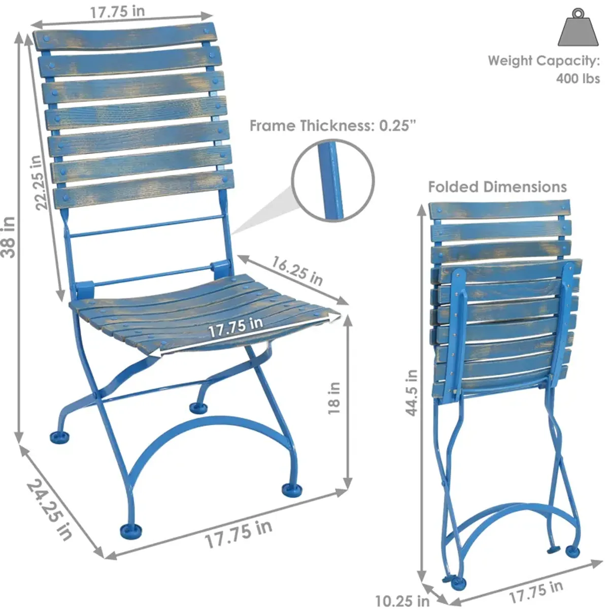 Sunnydaze Cafe Couleur Chestnut Folding Bistro Chair - Set of 4