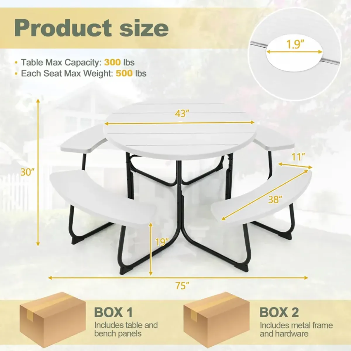 8-Person Outdoor Picnic Table and Bench Set with Umbrella Hole