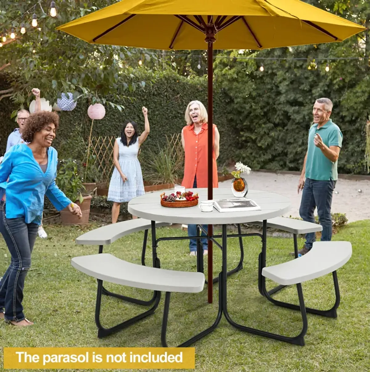 8-Person Outdoor Picnic Table and Bench Set with Umbrella Hole