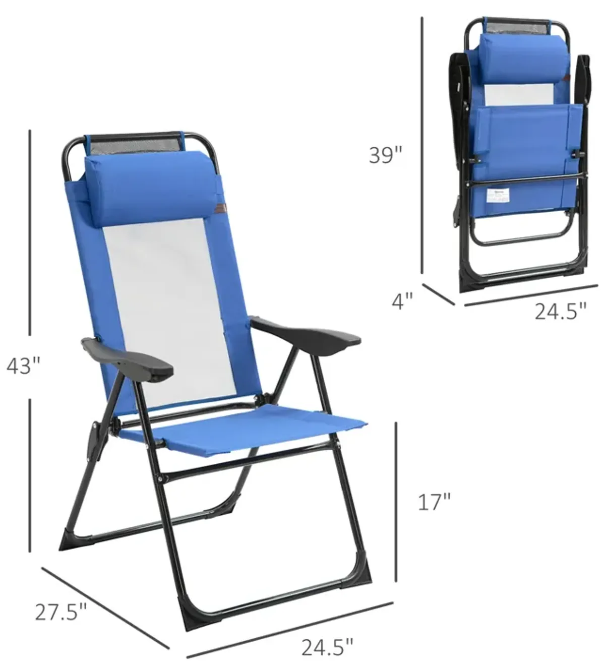 Blue Outdoor Seating: Set of 2 Portable Folding Recliner Loungers