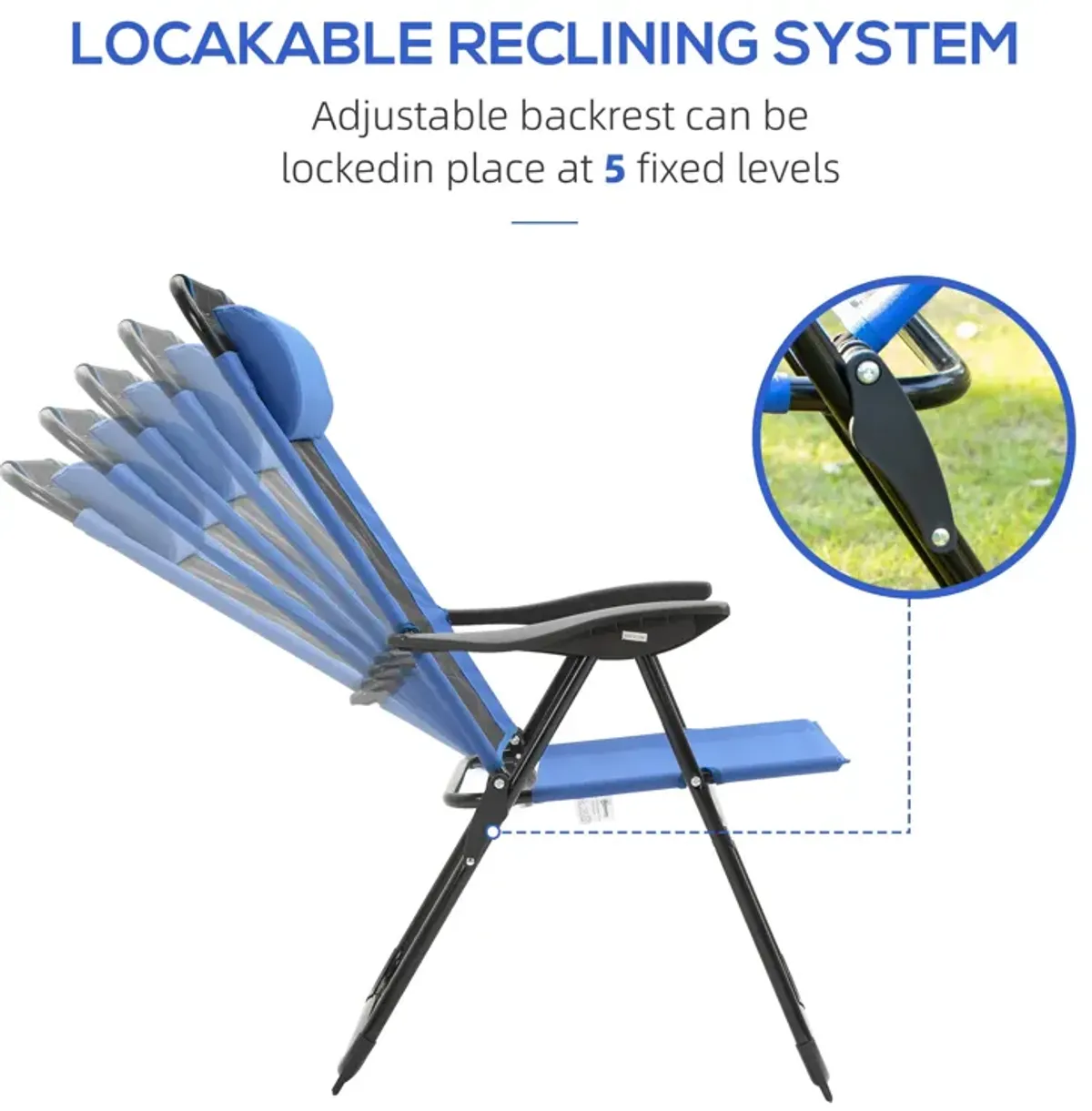 Blue Outdoor Seating: Set of 2 Portable Folding Recliner Loungers