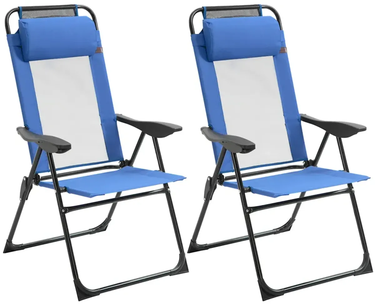 Blue Outdoor Seating: Set of 2 Portable Folding Recliner Loungers