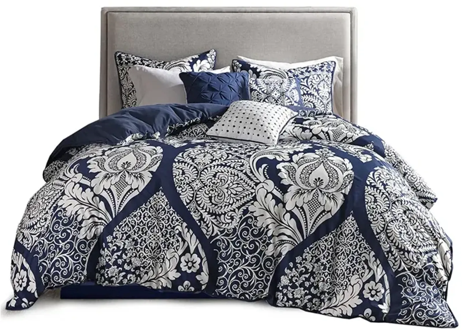 Gracie Mills Muriel Damask Dreams 7-Piece Cotton Printed Comforter Set