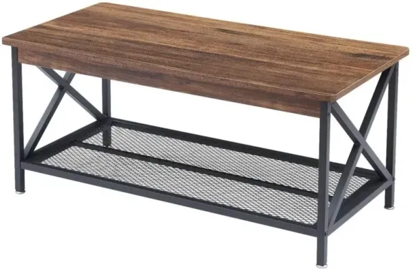 Hivvago Modern Classic Metal Wood Coffee Table with Bottom Storage Shelf