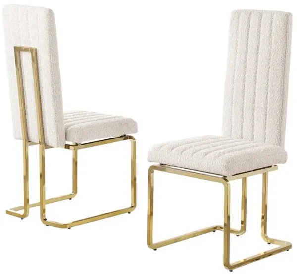 Best Quality Furniture Cream Boucle Fabric Gold Chrome Base Tall Back Rest Dining Chairs (Set Of 2)