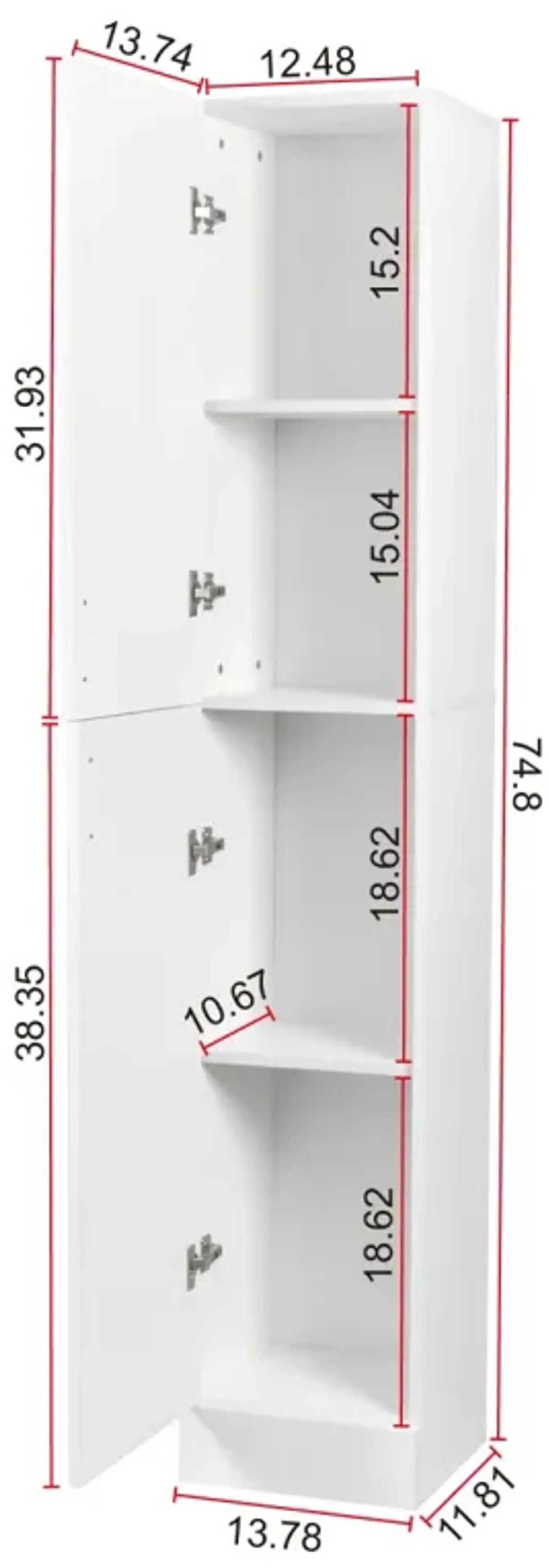 Freestanding Cabinet With Inadjustable Shelves And Two Doors For Kitchen, Dining Room