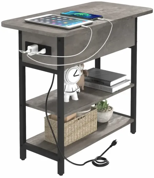 Yoobure End Table with Charging Station, Flip Top Side Table with USB Ports and Outlets, Sofa Couch Table Bedside Table for Livi