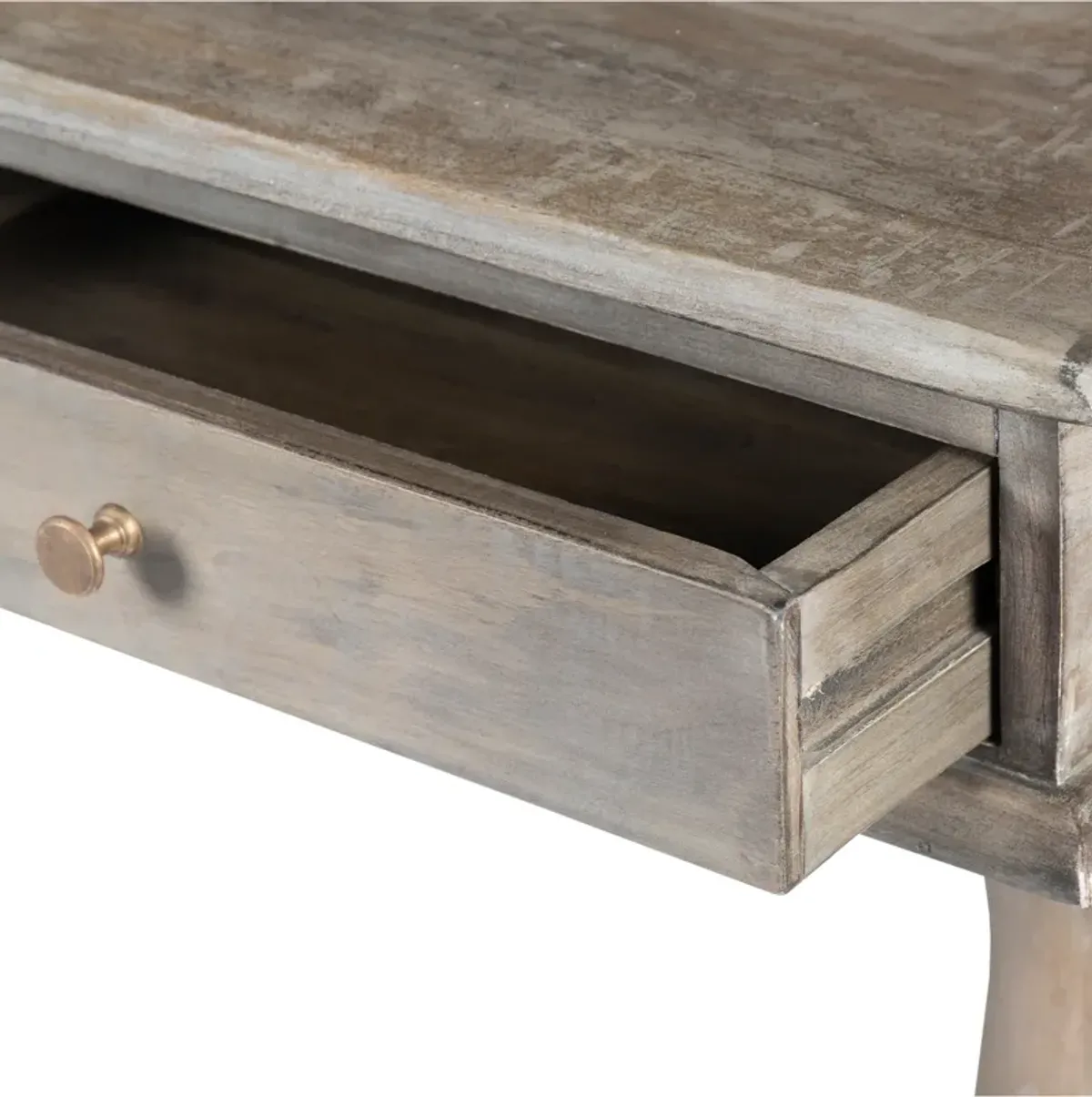 Aurice Writing Desk with Classic Turned Legs 59 Inch, Farmhouse Antique Graywash Mango Wood
