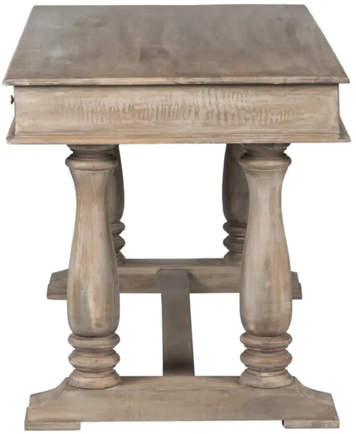Aurice Writing Desk with Classic Turned Legs 59 Inch, Farmhouse Antique Graywash Mango Wood