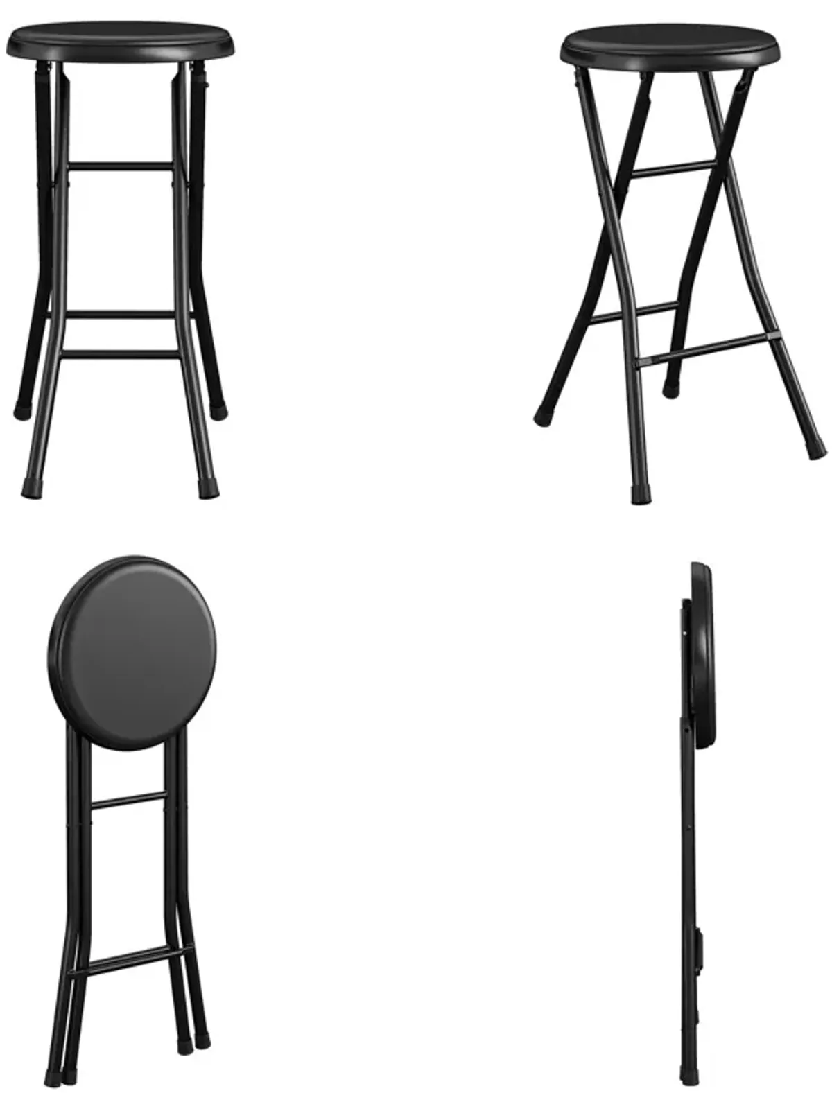 COSCO 24" Backless Vinyl Padded Folding Stools, 4-Pack, Black