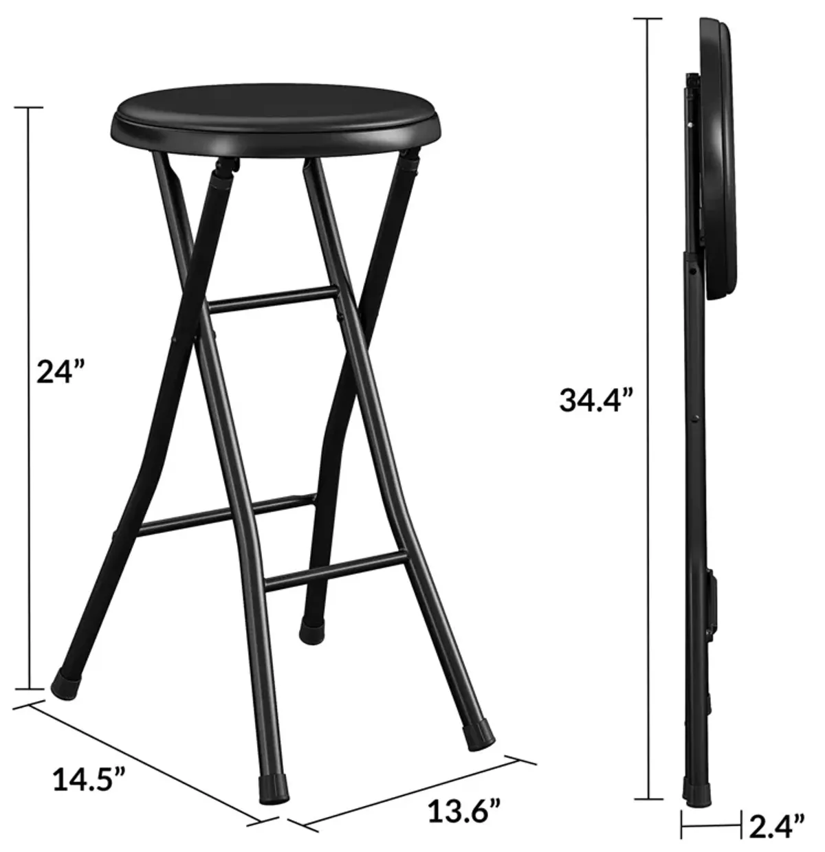 COSCO 24" Backless Vinyl Padded Folding Stools, 4-Pack, Black