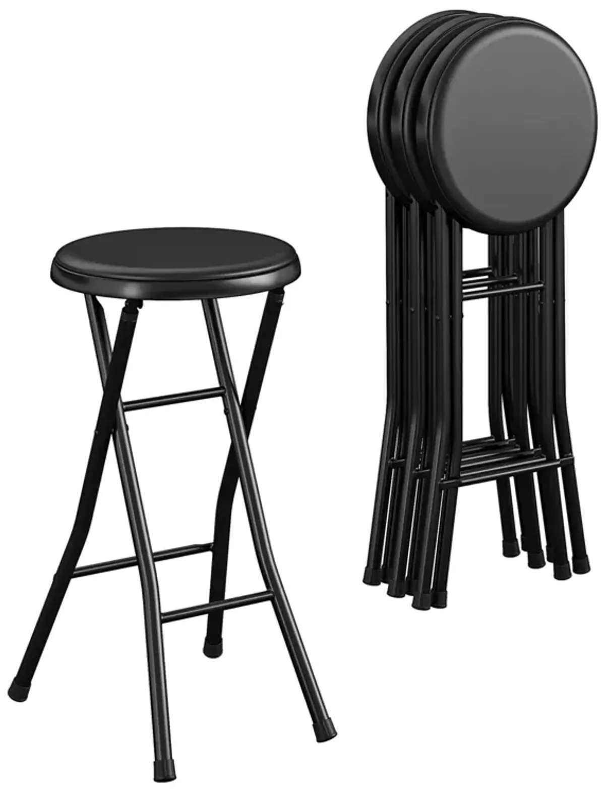 COSCO 24" Backless Vinyl Padded Folding Stools, 4-Pack, Black