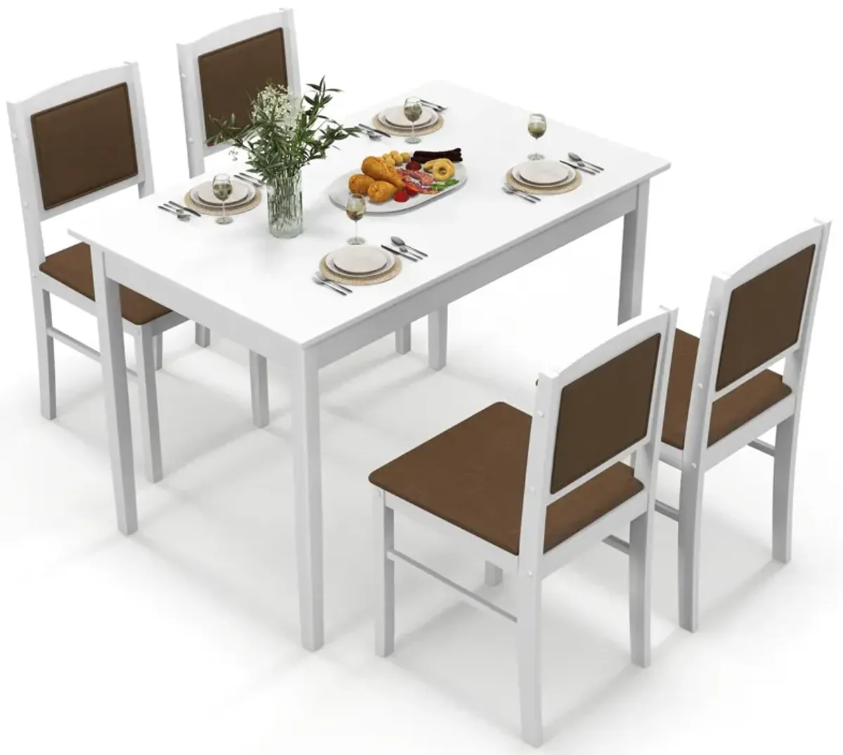 5-Piece Dining Set for 4 with Rubber Wood Legs for Small Dining Room