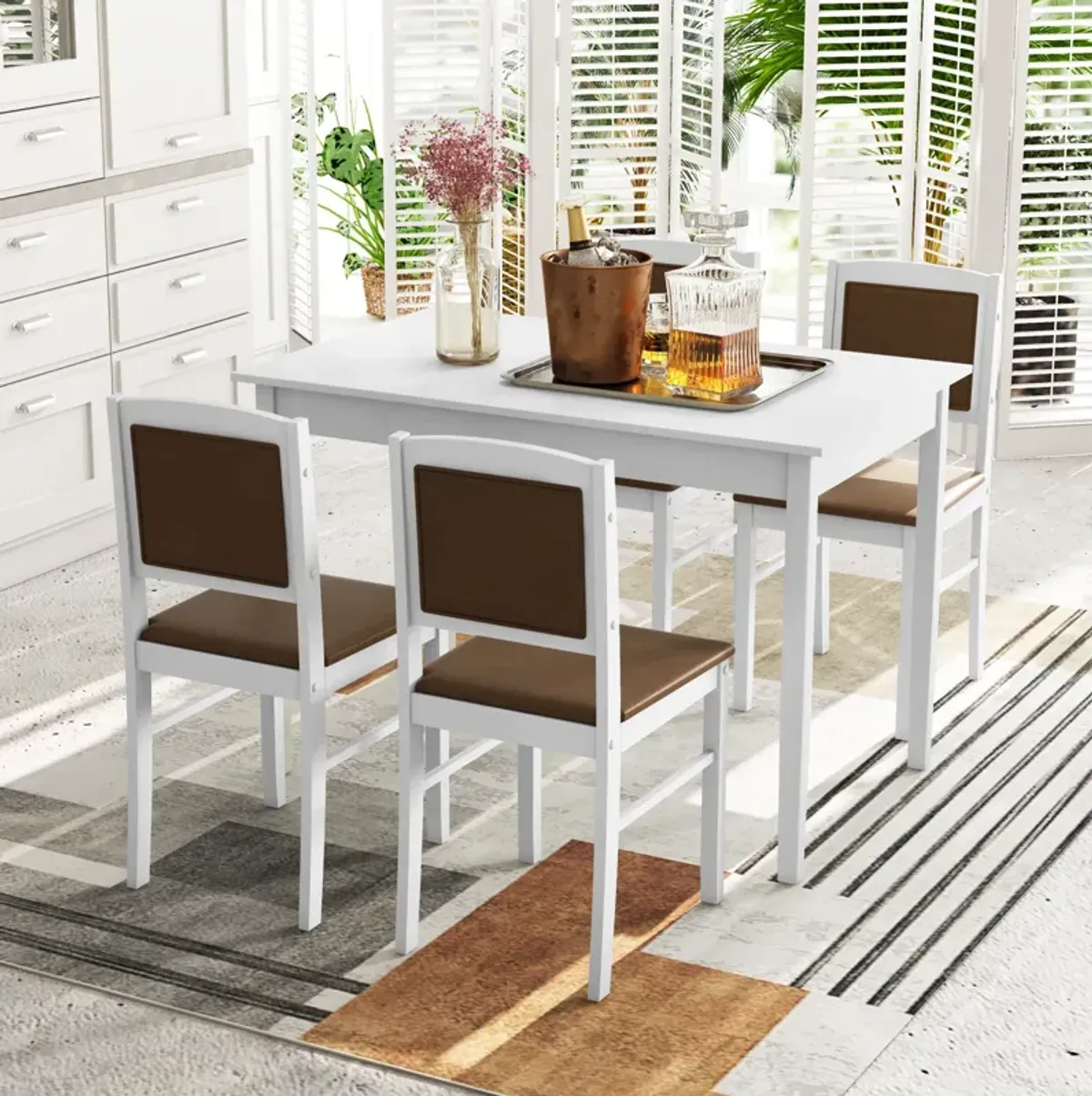 5-Piece Dining Set for 4 with Rubber Wood Legs for Small Dining Room