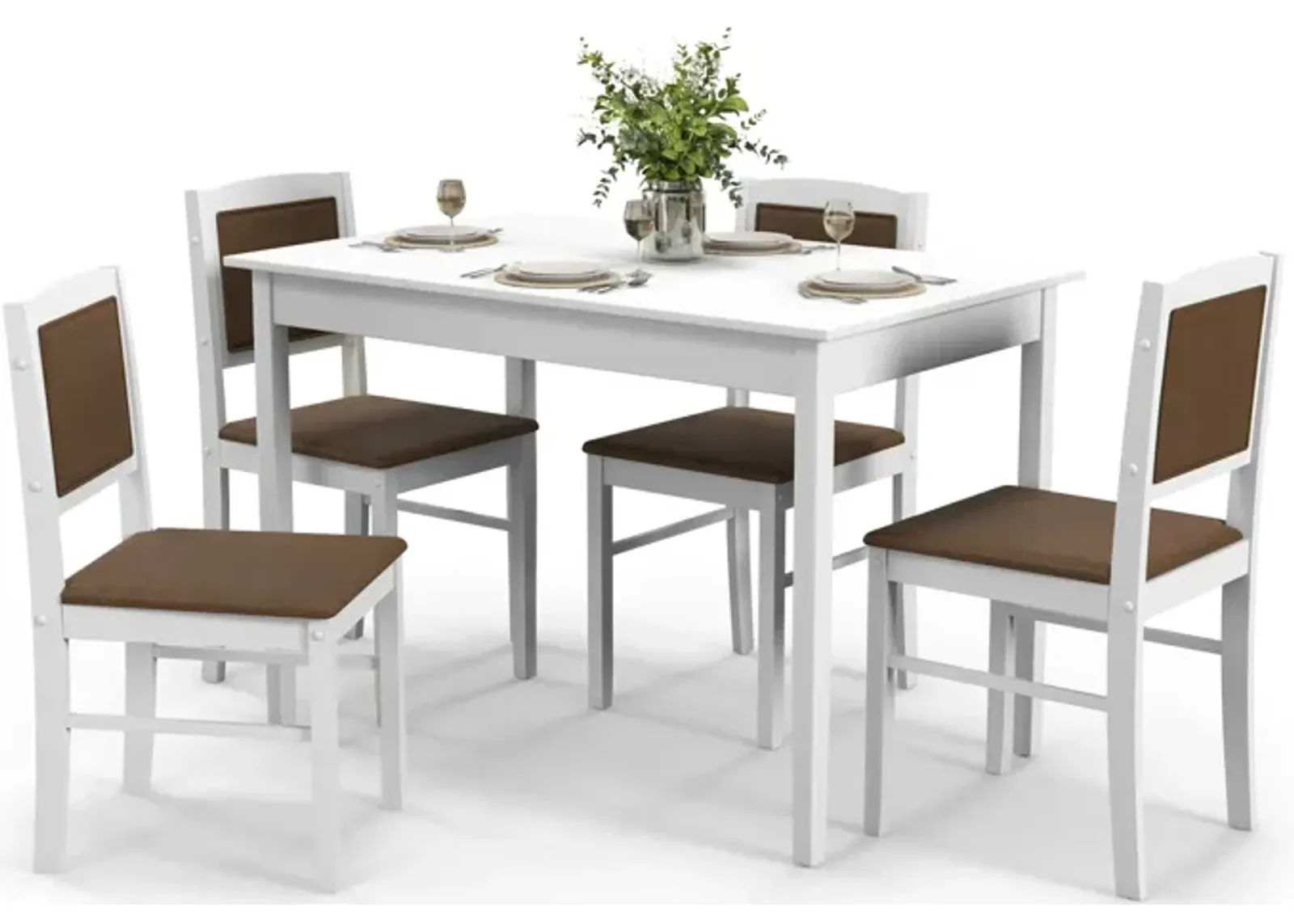 5-Piece Dining Set for 4 with Rubber Wood Legs for Small Dining Room