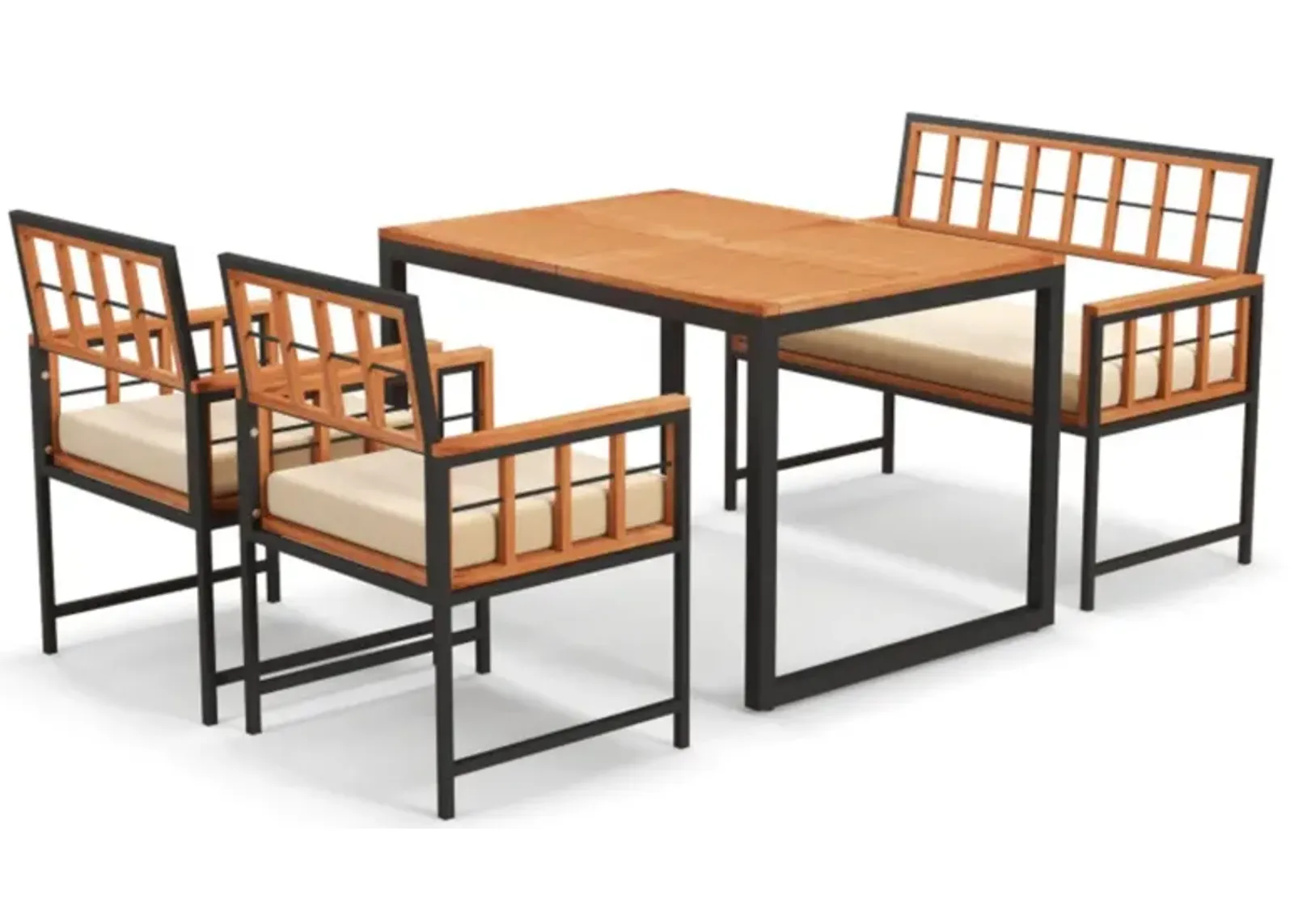 Hivvago 4 Pieces Acacia Wood Patio Dining Set with 1 Rectangular Table