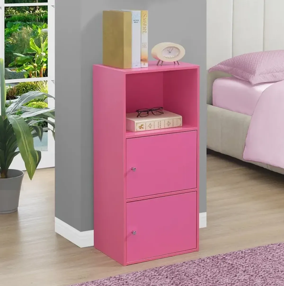 Convenience Concepts Xtra Storage 2 Door Cabinet with Shelf, Pink