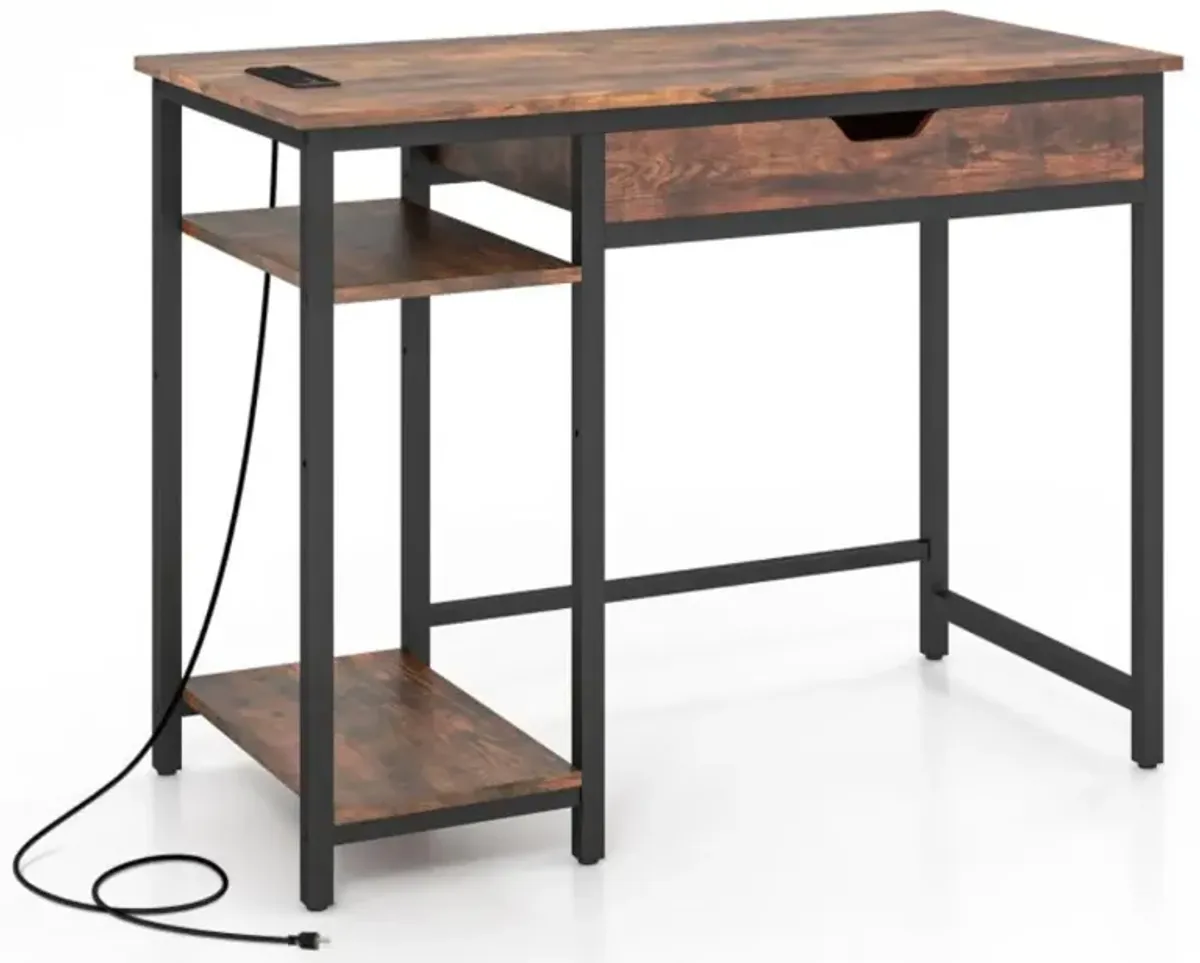 Hivvago Computer Desk with Charging Station and Drawer & Adjustable Shelf