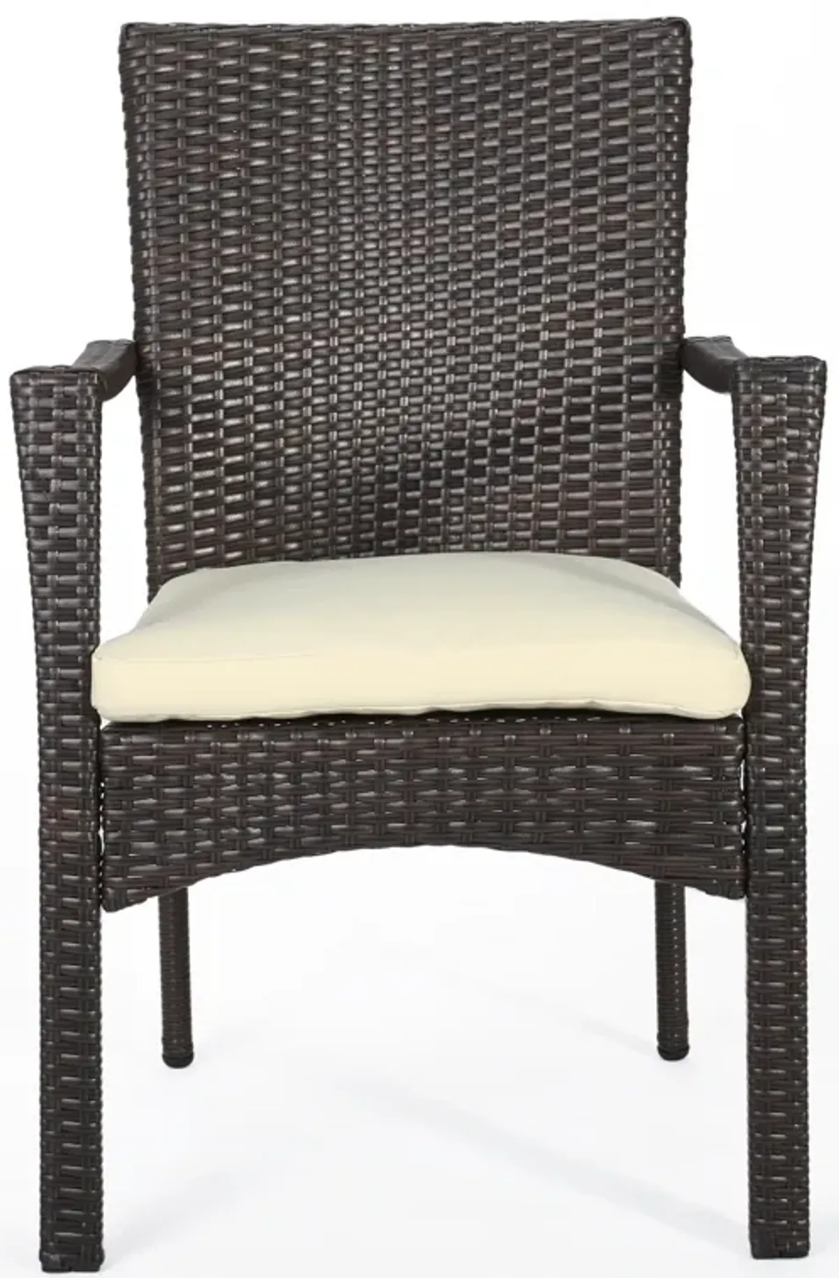 Elie Outdoor Bistro Table Set with 2 Chairs, Brown PE Rattan Wicker - Benzara