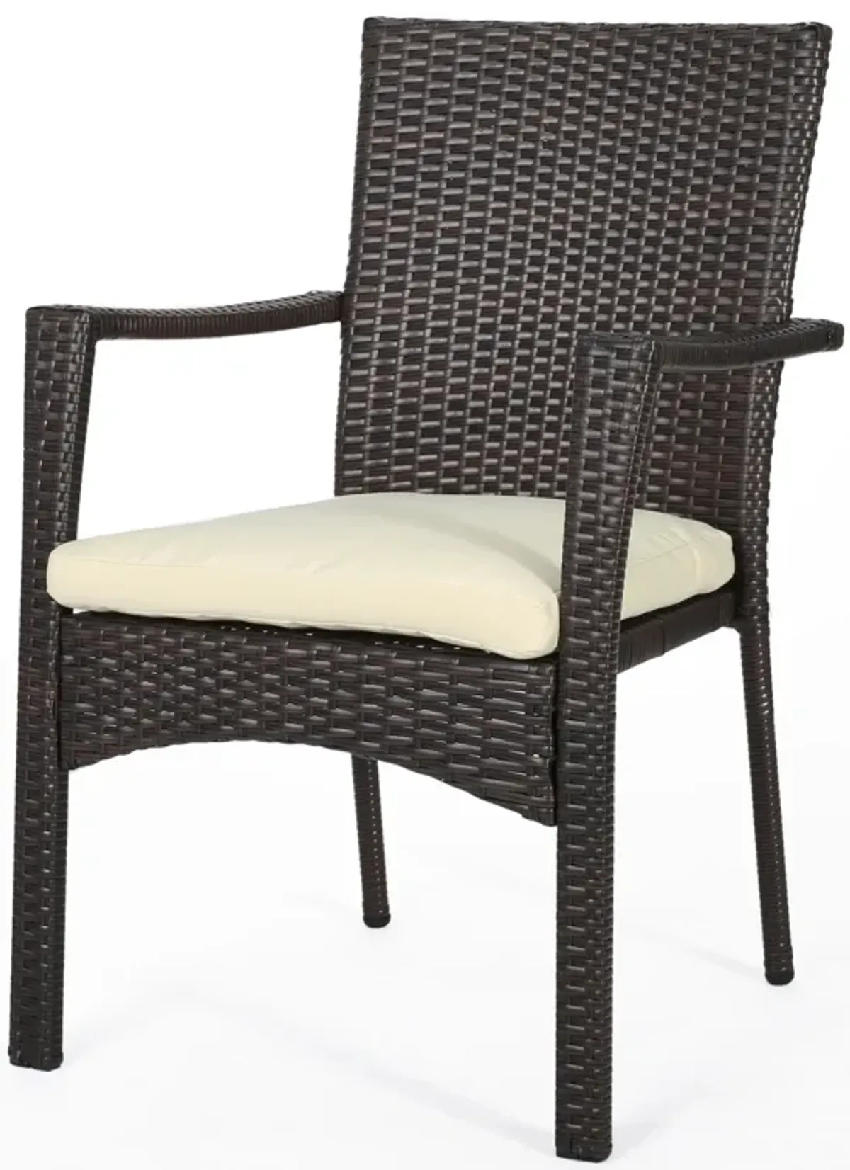 Elie Outdoor Bistro Table Set with 2 Chairs, Brown PE Rattan Wicker - Benzara