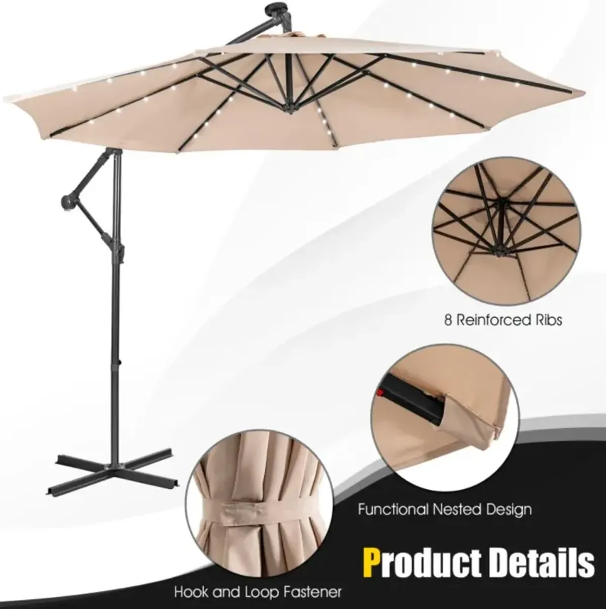 Hivvago 10 Feet Patio Cantilever Umbrella with Tilting System