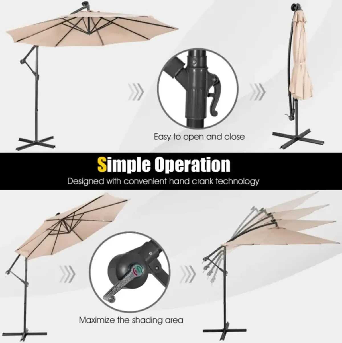 Hivvago 10 Feet Patio Cantilever Umbrella with Tilting System