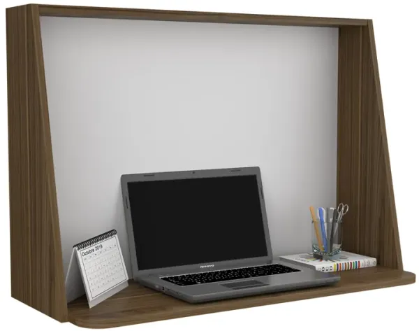 DEPOT E-SHOP Vasco Wall Desk, Desktop Shelf, Mahogany / White