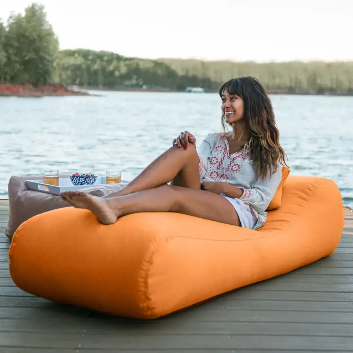 Arlo Outdoor Bean Bag Sun Lounger - Pool and Patio Chaise Bean Bag Lounger, Petal