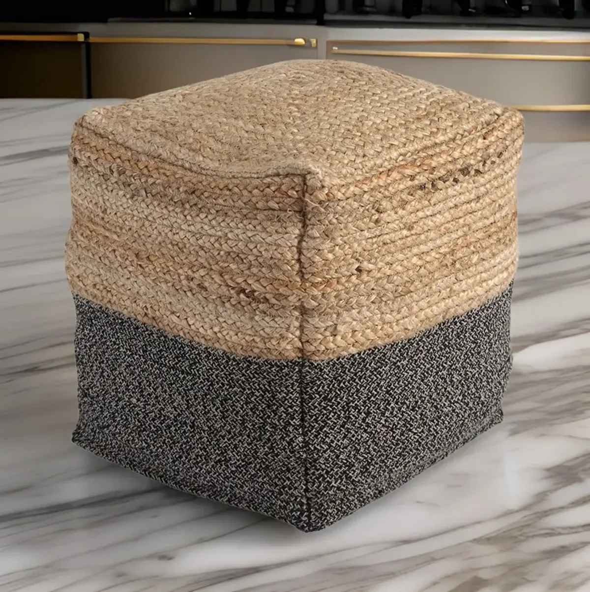 Handwoven Square Shaped Pouf with Zipper, Multicolor - Benzara