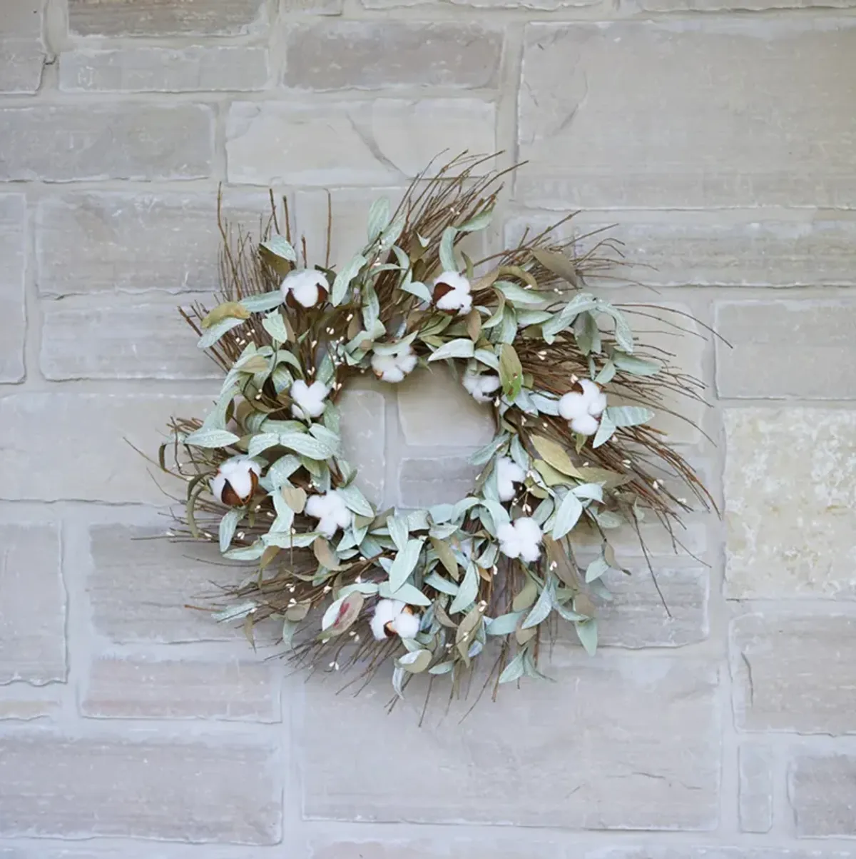 Cotton and Leaf Wreath – Rustic and Elegant Décor for Home, Door, or Seasonal Accent