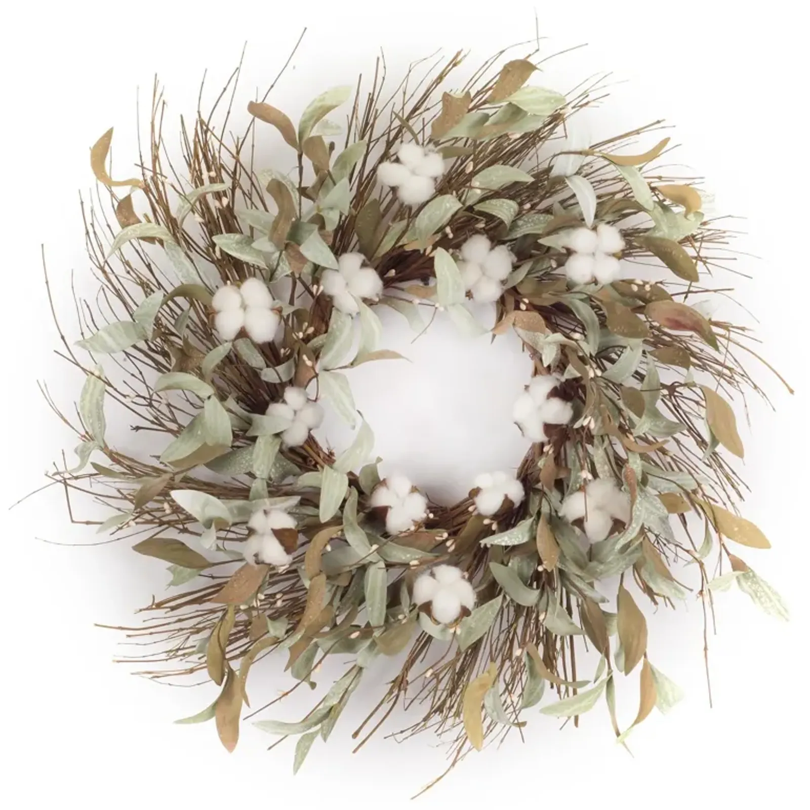 Cotton and Leaf Wreath – Rustic and Elegant Décor for Home, Door, or Seasonal Accent