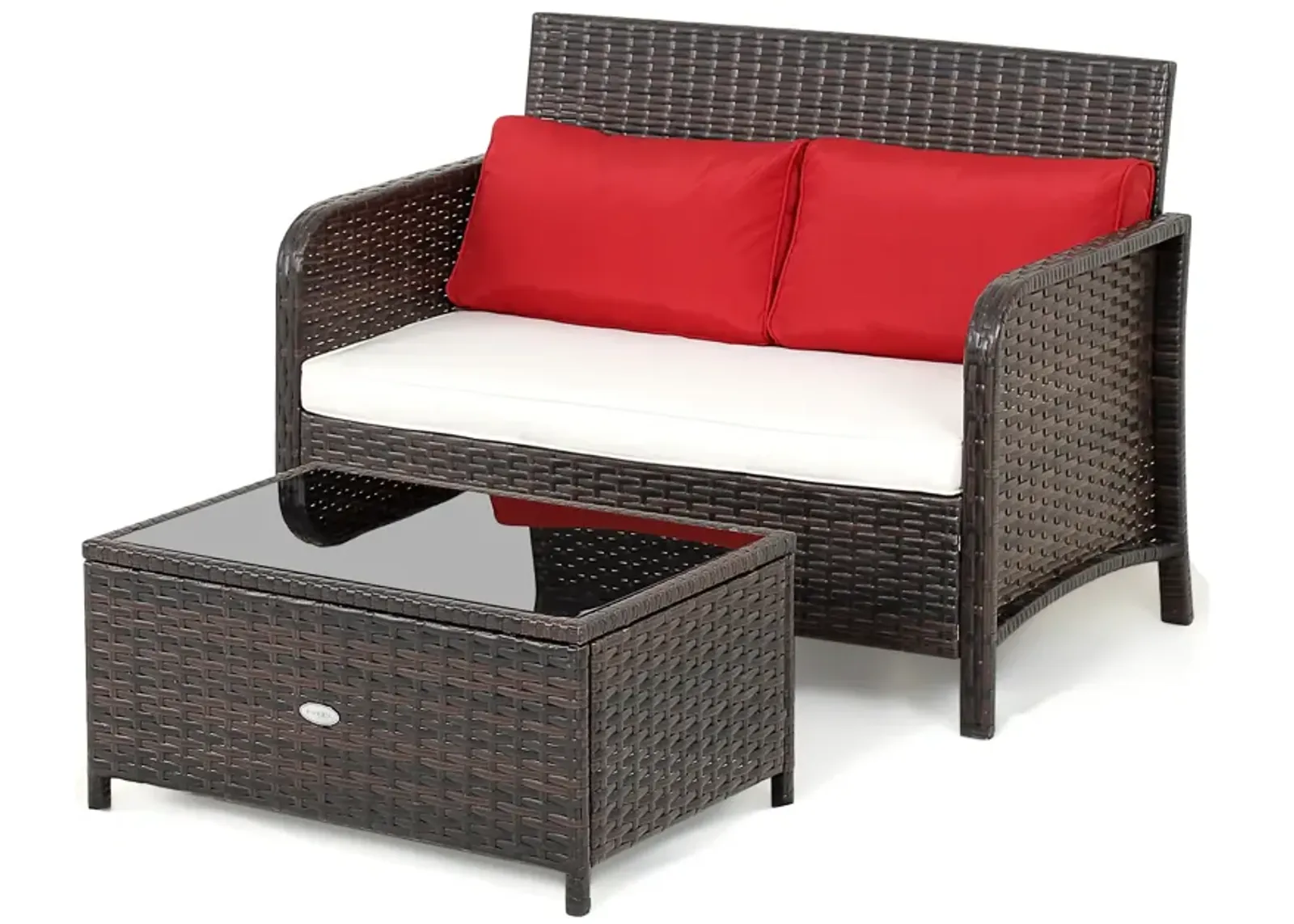 2 Pieces Wicker Loveseat Conversation Sets with Coffee Table