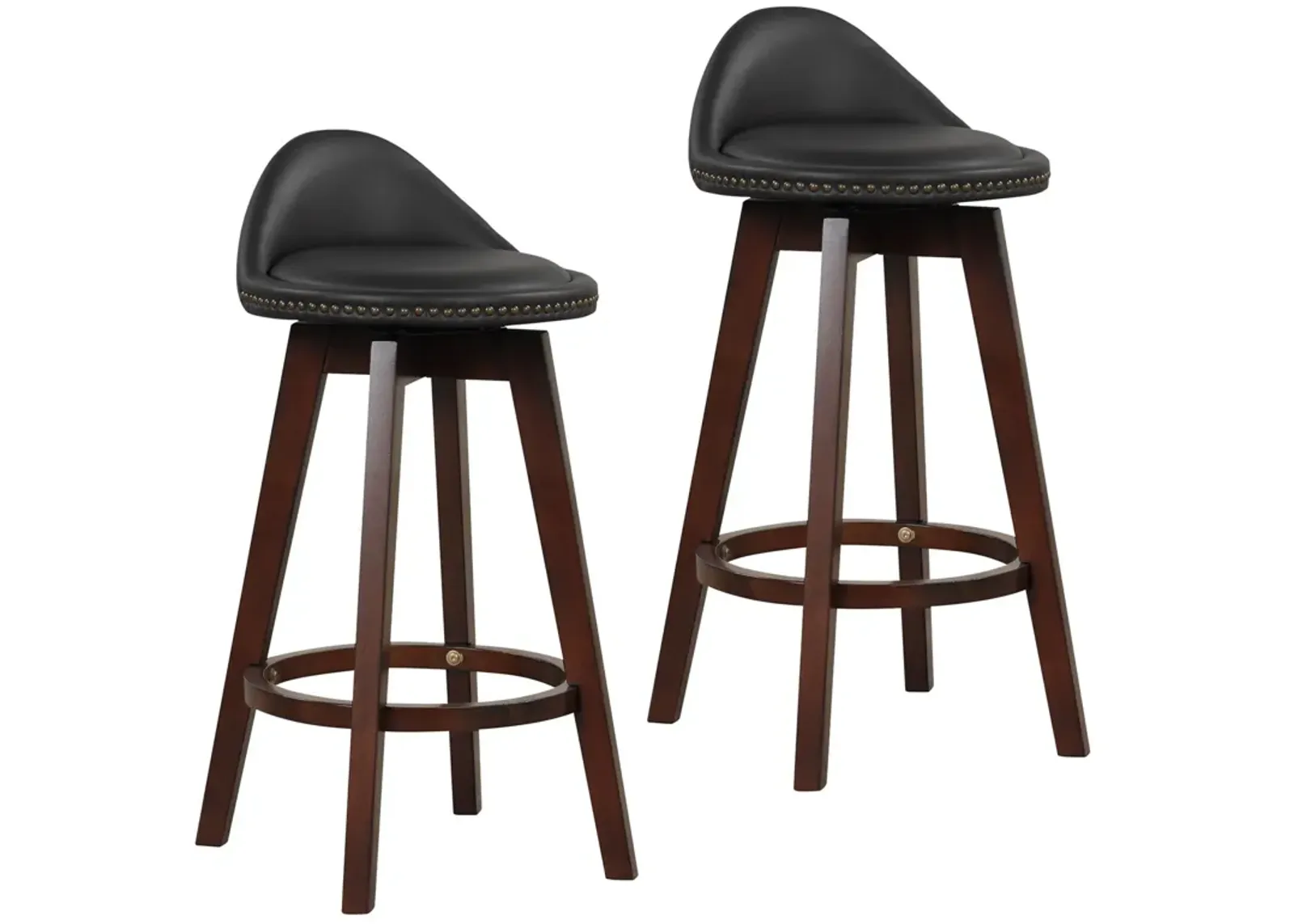 2 Pieces Cushioned Swivel Bar Stool Set with Low Back-Black