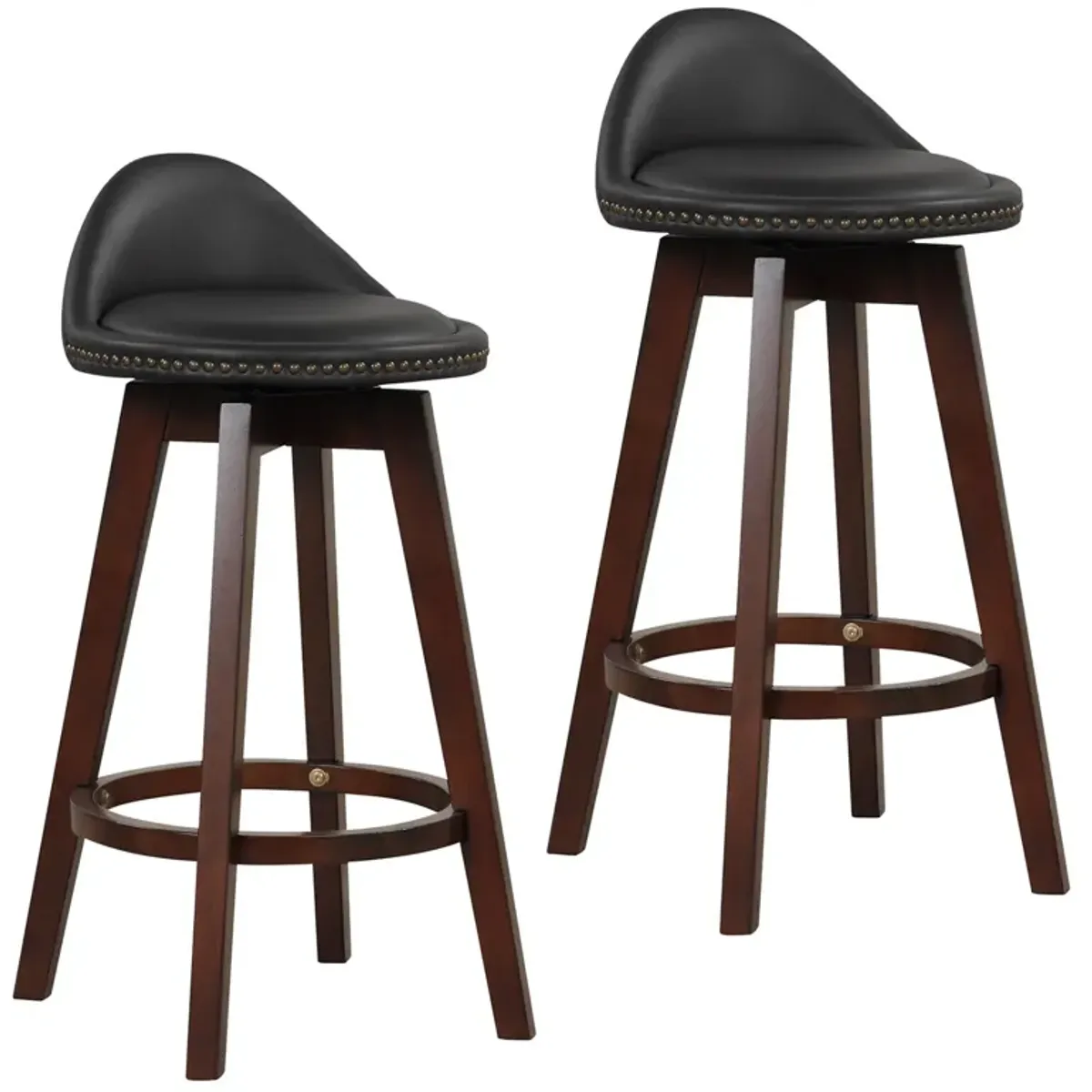 2 Pieces Cushioned Swivel Bar Stool Set with Low Back-Black