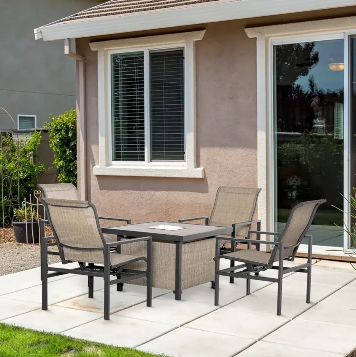 5-Piece Patio Dining Set with Ice Bucket Table & Rocking Chairs