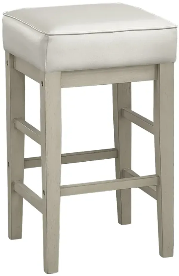 Vin 26 Inch Counter Height Stool, White Faux Leather Seat, Wood, Set of 2 - Benzara