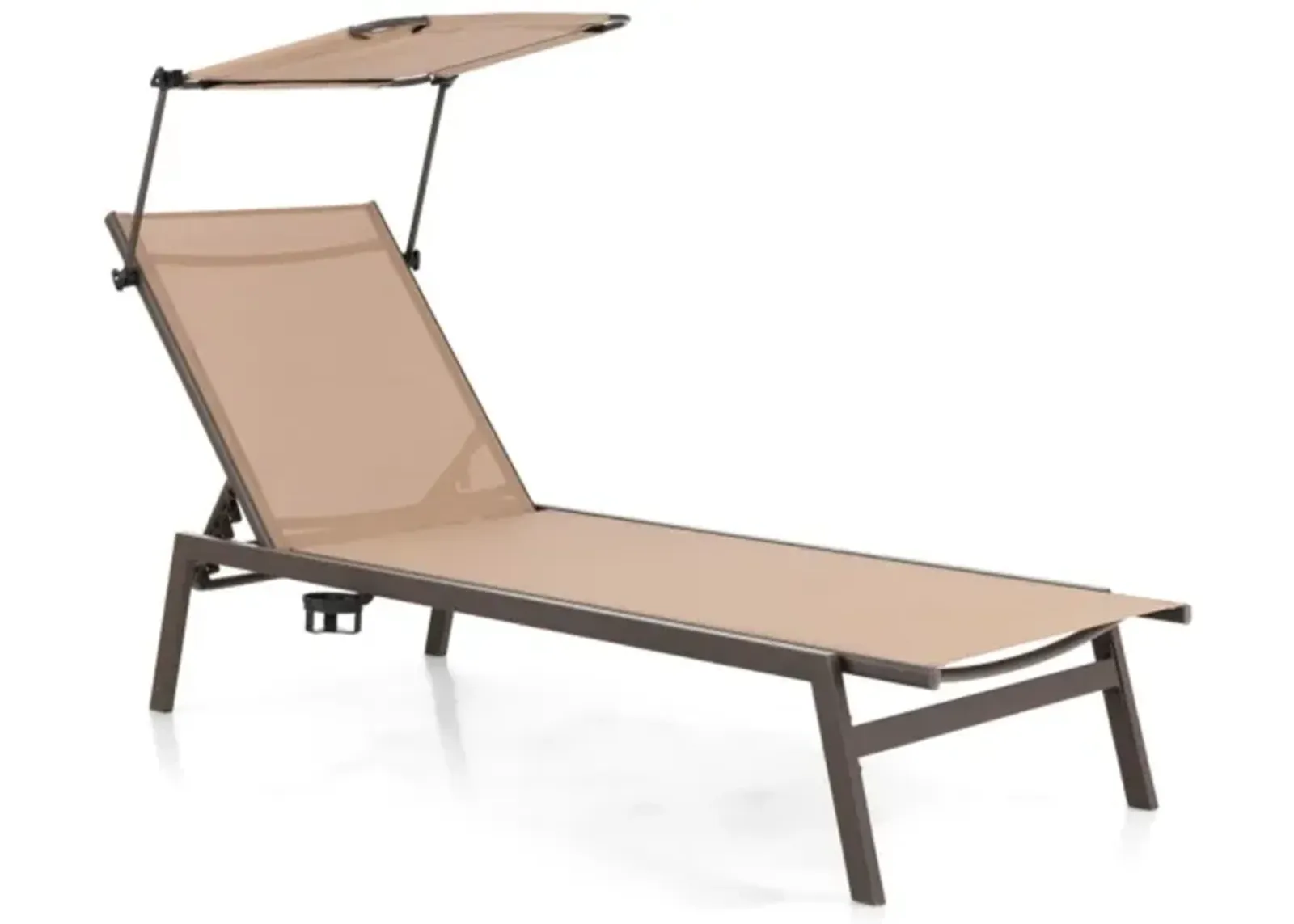 Hivvago Outdoor Chaise Lounge Chair with Sunshade and 6 Adjustable Position-Brown