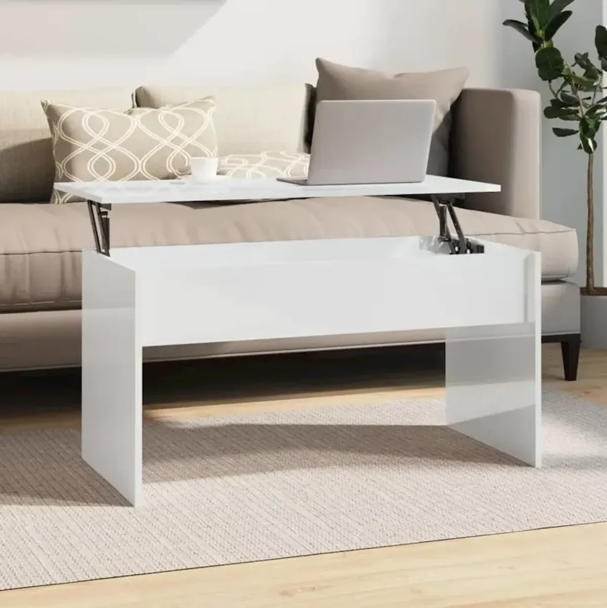 Coffee Table High Gloss White 40.2"x19.9"x20.7" Engineered Wood