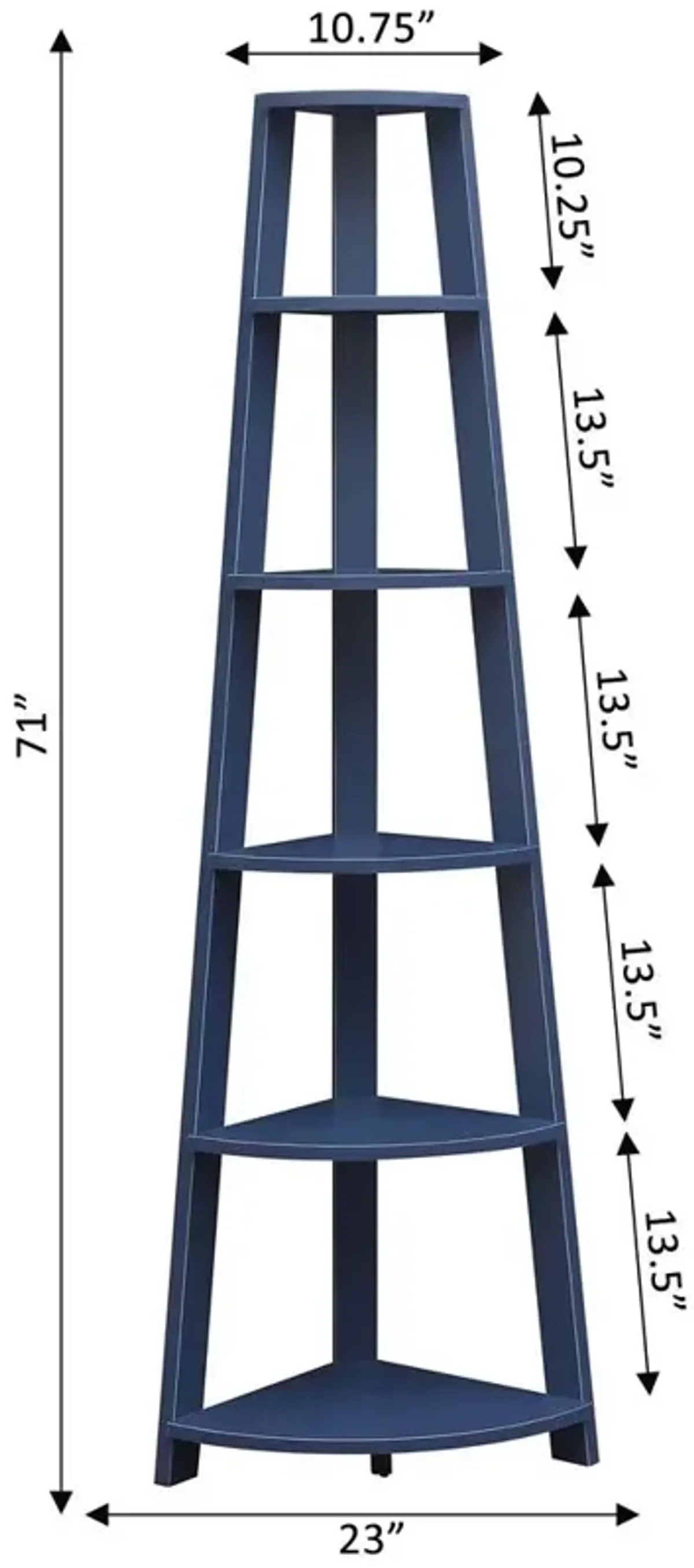 Convenience Concepts Newport 5 Tier Corner Bookshelf Cobalt Blue