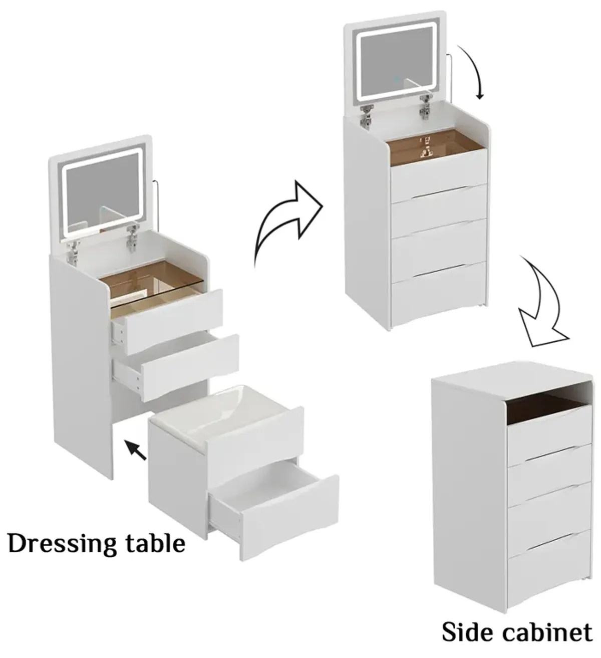 18.7'' Wide Makeup Vanity Table with Flip Top Lighted, Storage Makeup Stool