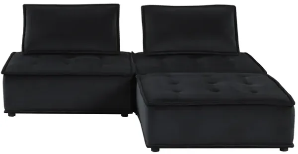 Streamdale Anna Black Velvet 3 Pc Sectional Sofa Ottoman