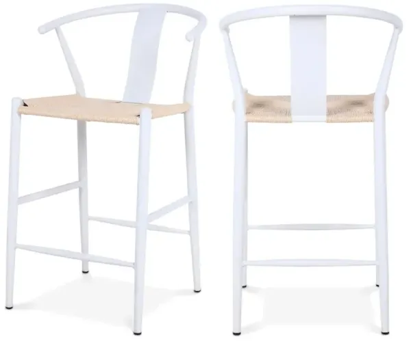 Meridian Furniture Beck Beige Hand Woven Rope Stool, Set of 2