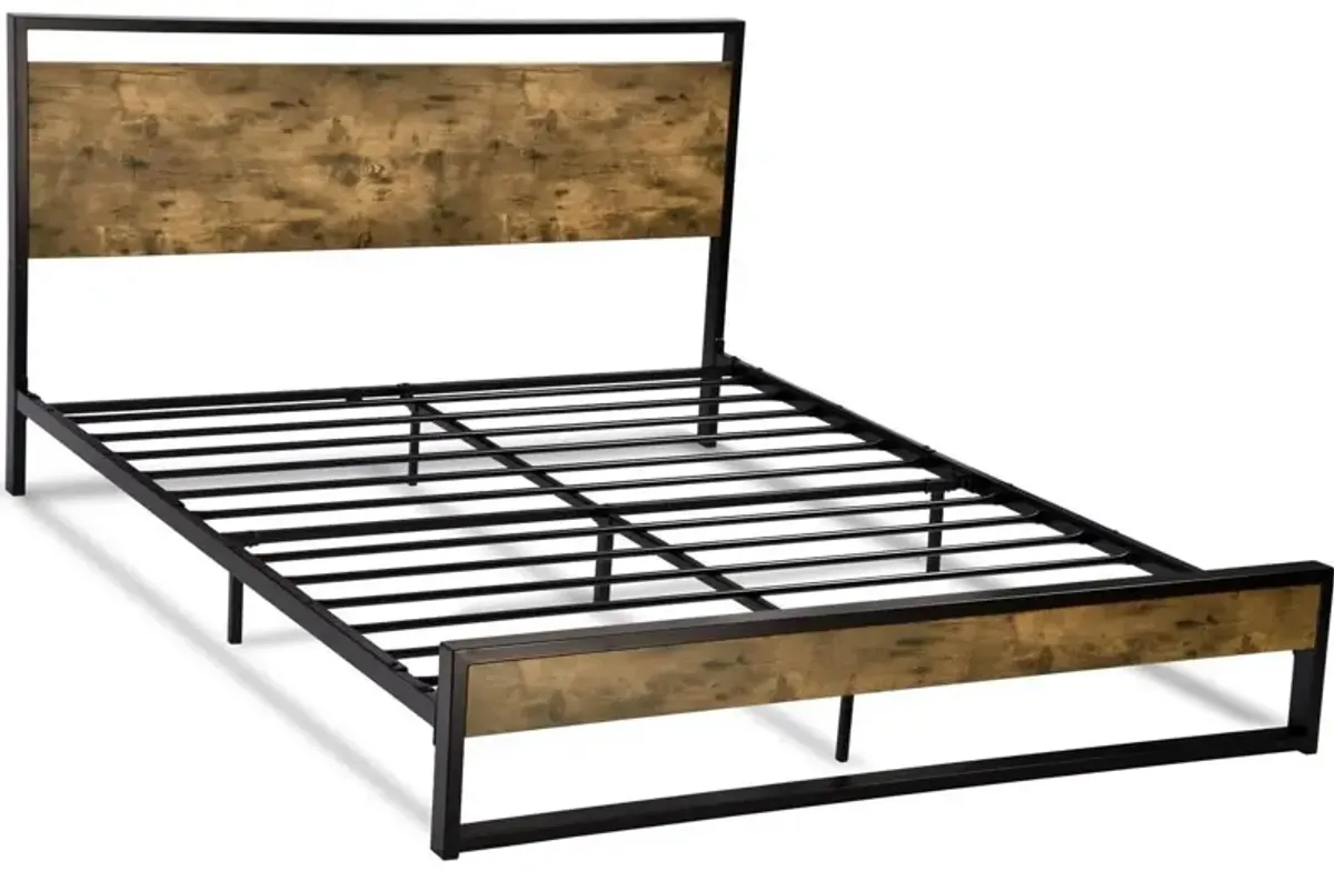 Hivvago Queen Modern Farmhouse Platform Bed Frame with Wood Panel Headboard Footboard