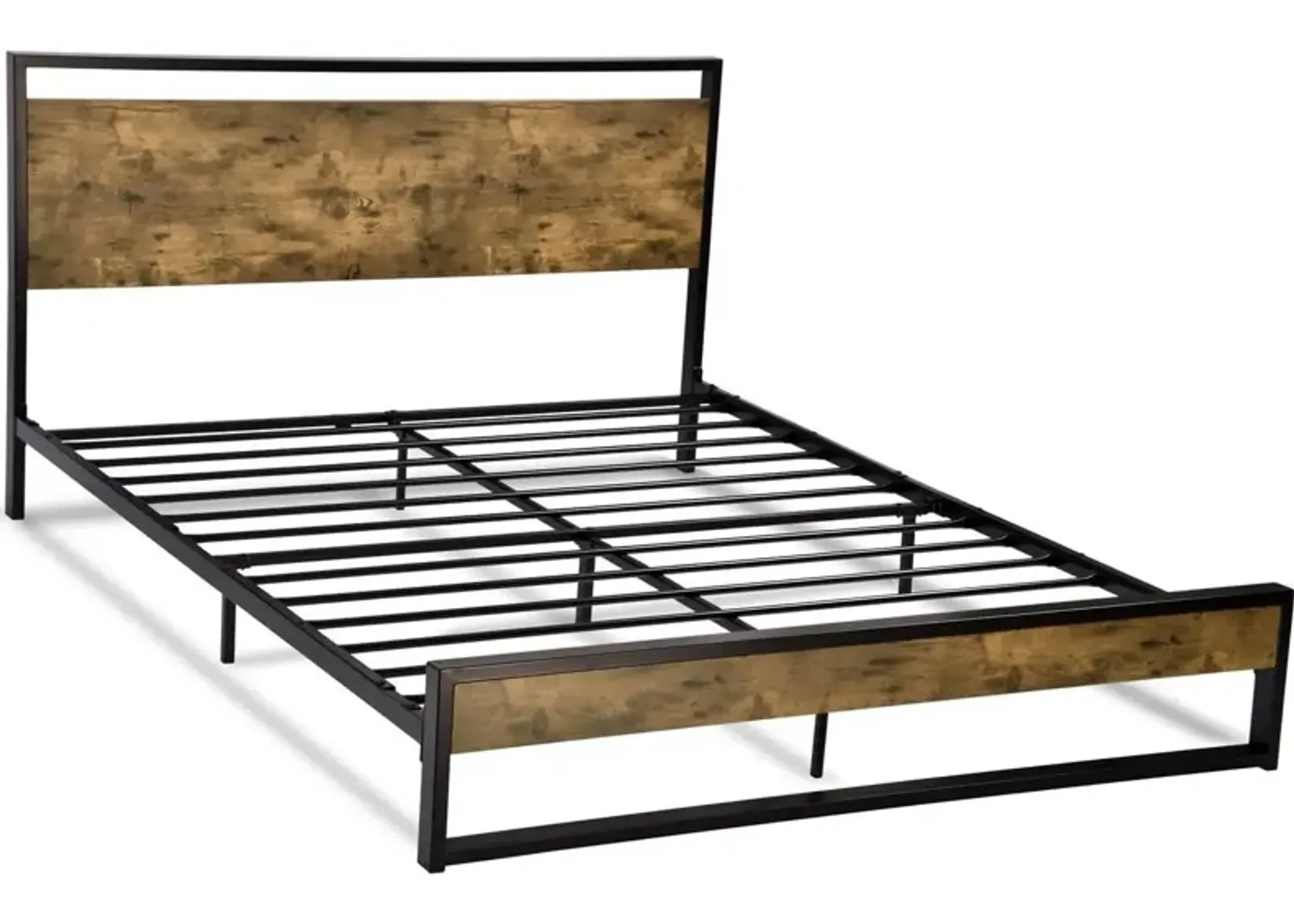 Hivvago Queen Modern Farmhouse Platform Bed Frame with Wood Panel Headboard Footboard