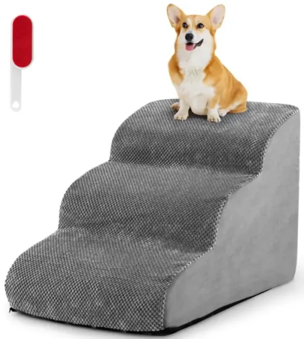 Hivvago 3-Tier Non-Slip Dog Steps with High-Density Sponge and Silicone Paw Prints