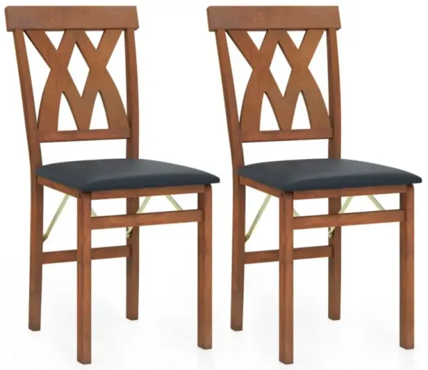 Hivvago Folding Wooden Dining Chair Set of 2 Faux Leather Upholstered Kitchen Armless Chairs