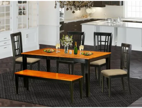 6 PC Kitchen Table set-Dining Table and 4 Dining Chairs plus a bench in Black