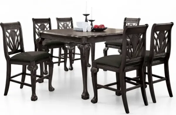 Burg 7pc Expandable Counter Height Table Set, Carved Dark Gray Wood - Benzara