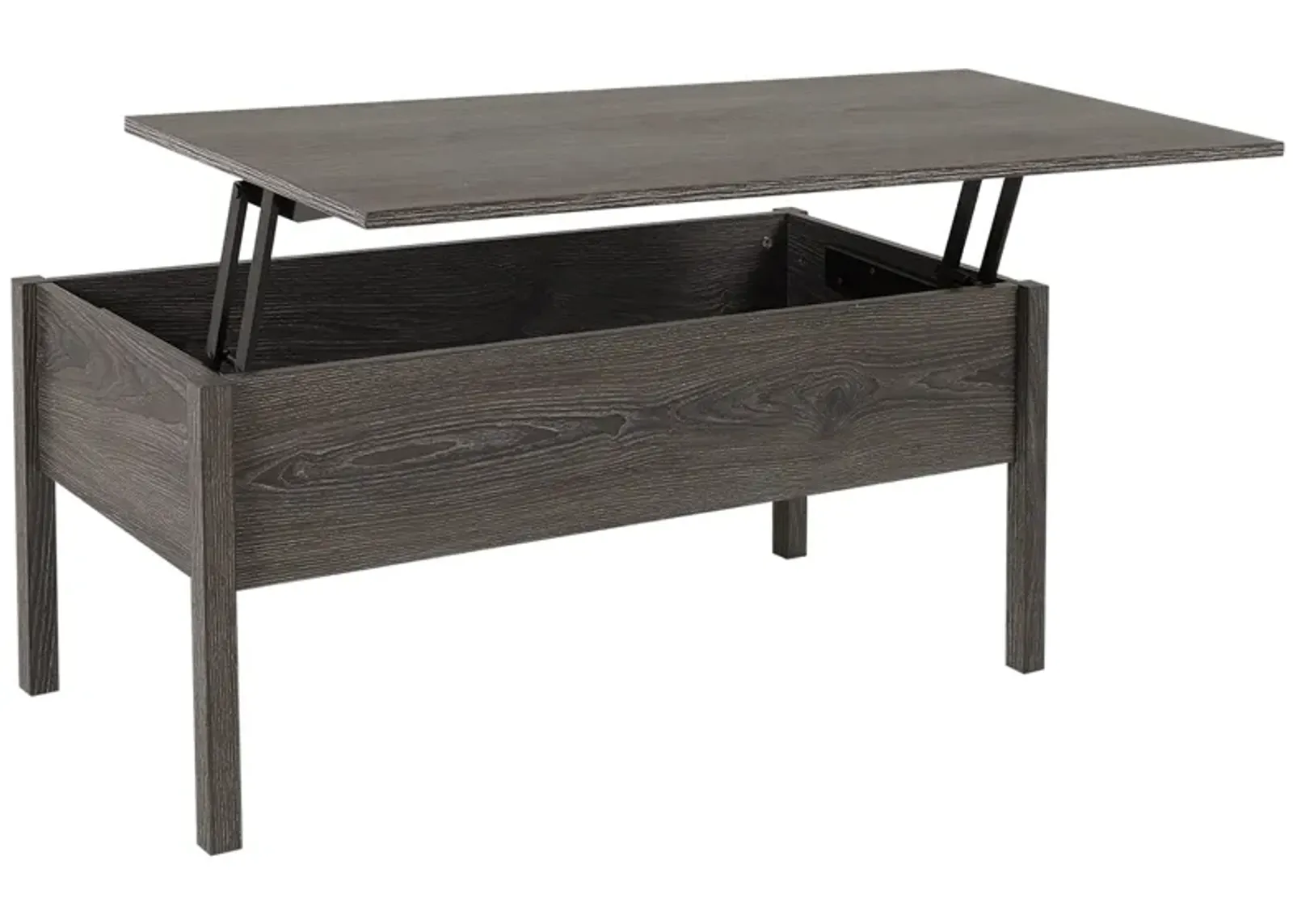 Chic Storage Surface: Light Grey Woodgrain Lift Top Coffee Table