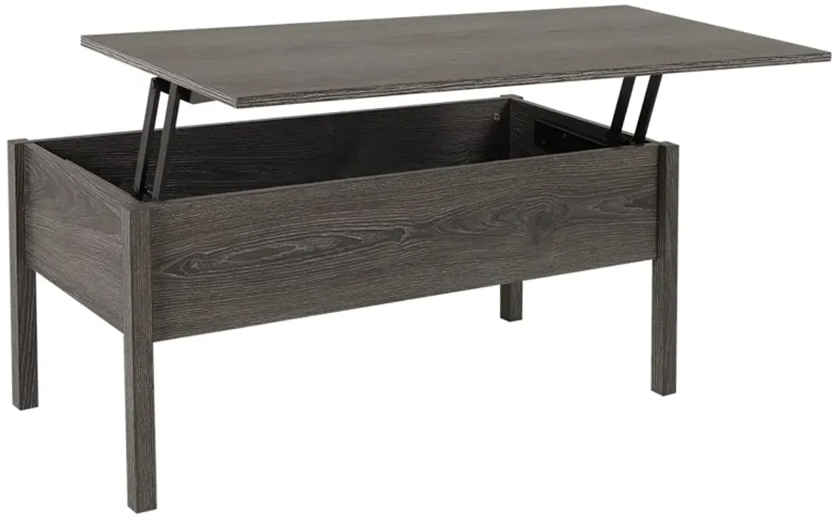 Chic Storage Surface: Light Grey Woodgrain Lift Top Coffee Table